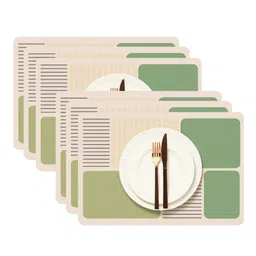YELONA 6Pcs Beige & Green Striped Waterproof Heat-Resistant Anti-Slip Table Placemats-picture-36