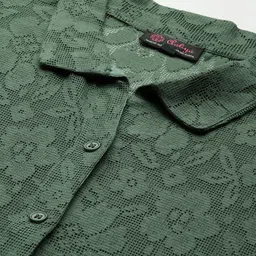 aaliya Floral Self Design Lace Inserted Shirt Style Top image 2