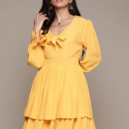 Label Ritu Kumar Smocked Crepe Tiered Dress With Bow Detailing-picture-10