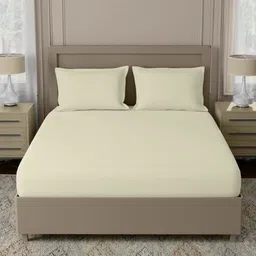 home expressions Cream-Coloured 500 TC Cotton Single Bedsheet Set -1.3716m X 2.2352m image 3