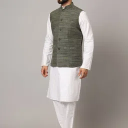 Latest Chikan Garments Striped Woven Nehru Jacket image 4