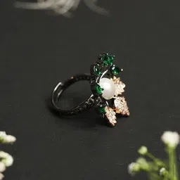 CAO Jewellery Artificial Stone Studded & Pearls beaded Floral Shaped Finger Ring image 5