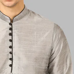 ROYAL KURTA Men Grey & Black Solid Silk Blend Straight Kurta with Dhoti Pants image 4