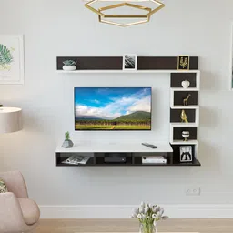 burlyworth Dettlet Engineered Wood Wall Mount TV Unit/Set Top Box Stand with Display Shelves/Modern Tv Rack/Cabinet (Wenge & White Finish) Standard, for 42, 43 inches image 1