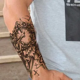 generic Temporary Tattoo Stickers for Men, Women, Boys & Girls Waterproof Tattoo Stickers Half Arm Forearm , Full Arm Compass Wolf Flowers Butterfly Stars angle wolf Armband words 3D Realistic Tattoo Stickers Multicolour Size-21X15 cm HB-035 image 4
