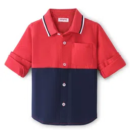 Babyhug Cotton Woven Full Sleeves Regular Rib Collar Solid Cut & Sew Shirt - Red & Navy Blue-picture-23
