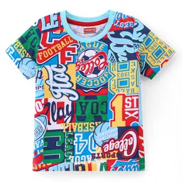 Babyhug Cotton Knit Half Sleeves Sports Logo Printed T-Shirt - Multicolour-image-25