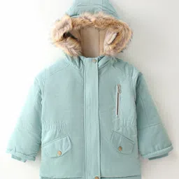 Kookie Kids Full Sleeves Solid Color Hooded Winter Jacket - Blue-image-10