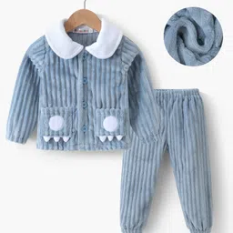 Kookie Kids Full Sleeves Winter Wear Night Suit With Applique - Light Blue-picture-24
