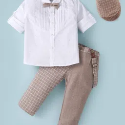 ToffyHouse Poplin Woven Full Sleeves Party Shirt & Checkered Trouser With Bow & Applique - White-picture-27