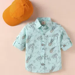 Rikidoos Full Sleeves Pineapple Printed Shirt & Cap - Pista Green image 1