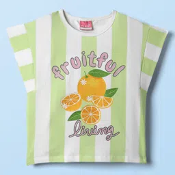 Little Kangaroos Cotton Knit Half Sleeves Striped Top with Lemon Print - Light Green-picture-12