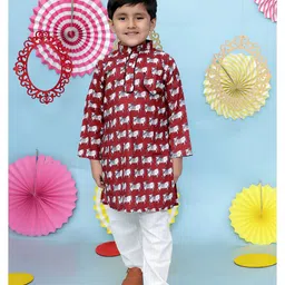 KID1 Cotton Full Sleeves Cow Printed Kurta With Pyjama Set - Maroon-picture-18