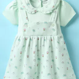 CUCUMBER Interlock Knit Half Sleeves Frock with Floral Print & Frill Detailing - Mint-picture-21