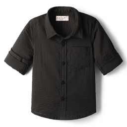 arias by lara dutta Arias 100% Cotton Full Sleeves Seersucker Stripped Shirt With Mandarin Collar - Black-picture-6