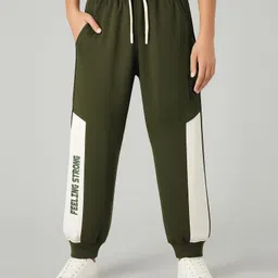 arias by lara dutta Arias 100% Cotton Knit Full Length Cut & Sew Lounge Pant With Text Print - Olive Green-picture-22