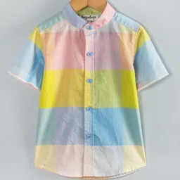 Hugsntugs Cotton Woven Half Sleeves Colour Blocked Shirt - Multi Colour-picture-26
