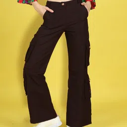 Cutiekins Woven Solid Wide Legged Cargo Pants - Coffee Brown-picture-19