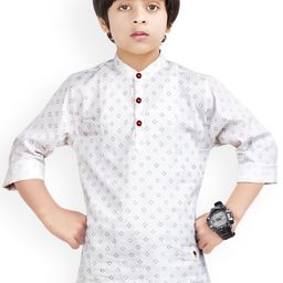 MADE IN THE SHADE Boys Geometric Printed Band Collar Cotton Straight Kurta-picture-0