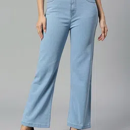 ADBUCKS Women Wide Leg High-Rise Low Distress Stretchable Jeans-image-5
