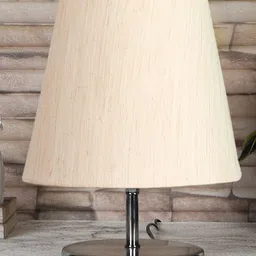 Devansh off-white cotton Round Metal Steel Table Lamp image 2