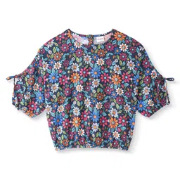 Babyhug Rayon Woven Full Sleeves Floral Printed Top - Navy Blue image 2