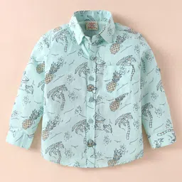 Rikidoos Full Sleeves Pineapple Printed Shirt & Cap - Pista Green image 2
