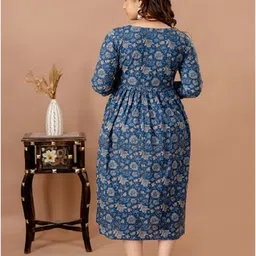 NEVISHA STYLE Cotton Woven Three Fourth Sleeves Floral Printed Maternity Kurta With Nursing Access - Blue image 3