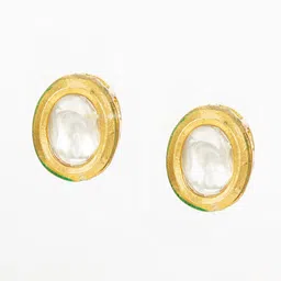 Anouk Gold-Plated Kundan Studded Oval Shaped Studs image 2