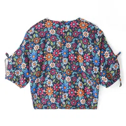 Babyhug Rayon Woven Full Sleeves Floral Printed Top - Navy Blue image 3