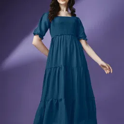 Krunal Raiyani Women Puff Sleeve Fit & Flare Dress-image-54