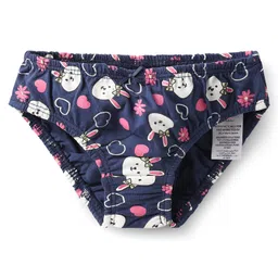 Babyoye Cotton Elastane Knit Panties With Floral & Bunny Print Pack Of 3 - Pink & Blue image 4