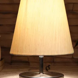 Devansh off-white cotton Round Metal Steel Table Lamp image 5