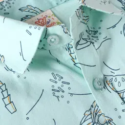 Rikidoos Full Sleeves Pineapple Printed Shirt & Cap - Pista Green image 5