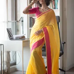 Suta Yellow Striped Saree-image-68