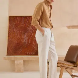 Andamen Brown Linen Regular Fit Chevron Shirt image 4