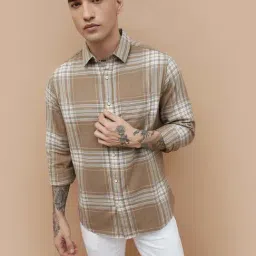 Forca By Lifestyle Brown Cotton Regular Fit Checks Shirt-picture-20