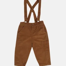 MINIKLUB Boys Marshallow & Beige Cotton Solid Full Sleeves Dungaree Set image 3