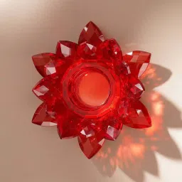 Pure Home and Living Red Glass Crystal Lotus Shaped Tealight Holder image 3