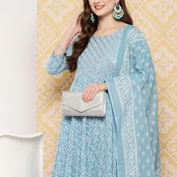KALINI Women Ethnic Motifs Printed Regular Pure Cotton Kurta with Trousers & Dupatta-picture-16