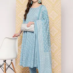 KALINI Women Ethnic Motifs Printed Regular Pure Cotton Kurta with Trousers & Dupatta image 3