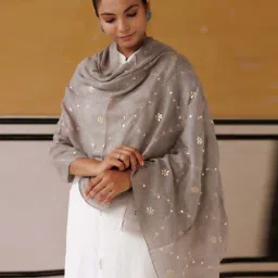 Geroo Jaipur Grey Hand Embroidered Gota Patti Woolen Shawl image 3