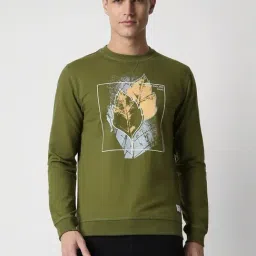 Peter England Green Cotton Slim Fit Printed Sweatshirt-picture-36