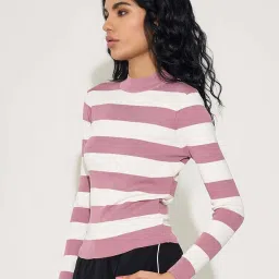 Honey By Pantaloons Pink Slim Fit Striped Top image 3
