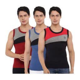 Dollar Bigboss Assorted Color Cotton Regular Fit Colour Block Gym Vests (Pack Of 3)-picture-4