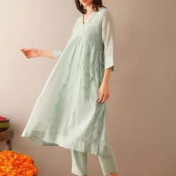 Jaypore Blue Block Printed Flare Fit Kurta image 3