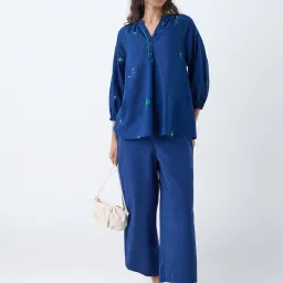 Utsa by Westside Indigo Solid Cotton-Blend Ethnic Pants image 3