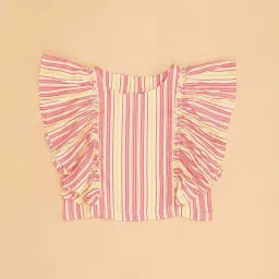 Pantaloons Junior Girls Barely Pink Striped Casual Tops & Tees image 3