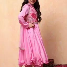 Biba Girls Pink Embellished Full Sleeves Kurta set image 3