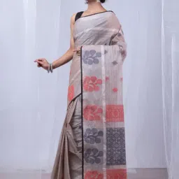 Unnati Silks Beige Cotton Striped Saree With Unstitched Blouse-picture-13